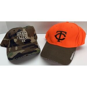 2‎ Minnesota Twins Baseball Hat Cap MLB ~ Gander Mountain Logo Camo Orange Brown